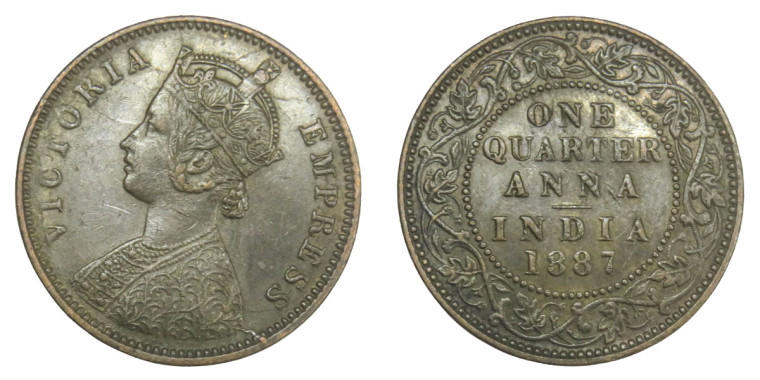 Victoria Empress, One Quarter Anna -1877 # lots 17