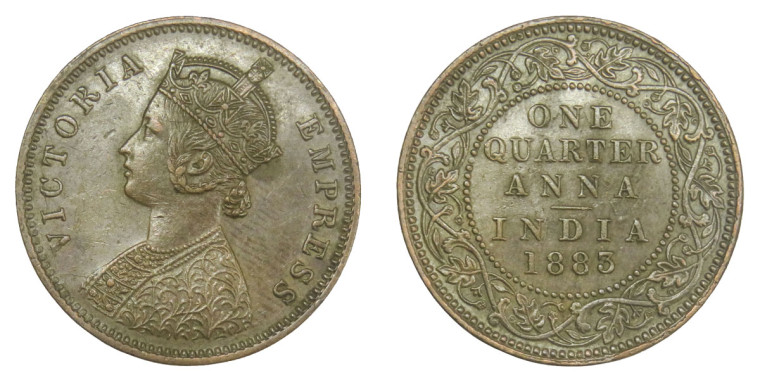 Victoria Empress, One Quarter Anna -1883 # lots 33