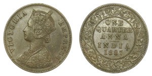 Victoria Empress, One Quarter Anna -1887 # lots 6