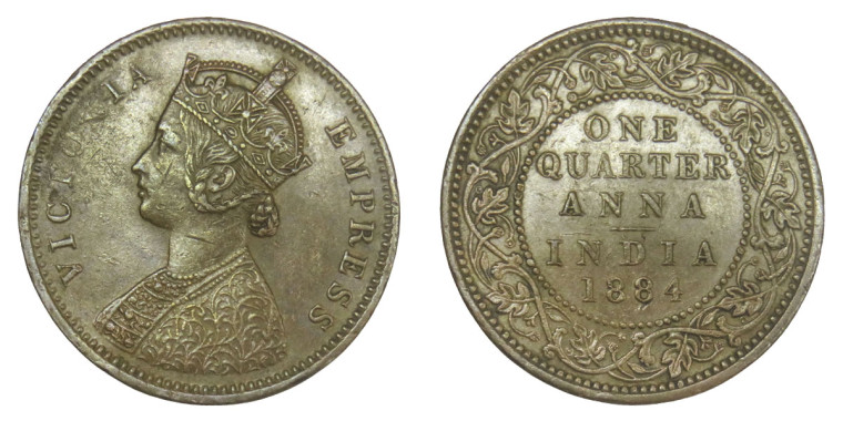 Victoria Empress, One Quarter Anna -1884 # lots 20