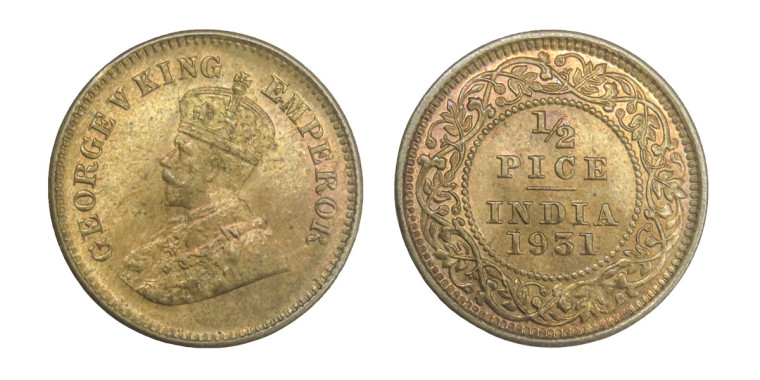 George V King Emperor, 1/2 PICE - 1931 # 2