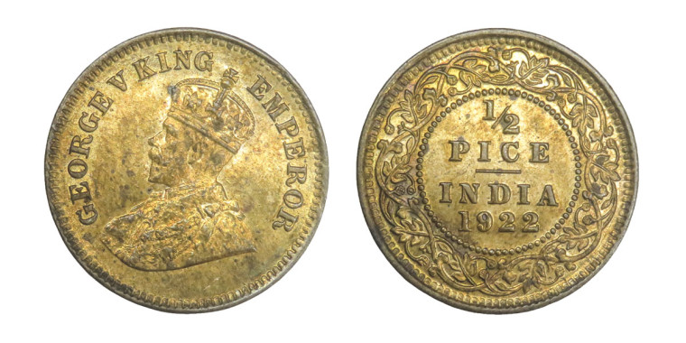 George V King Emperor, 1/2 PICE -1922 # 4