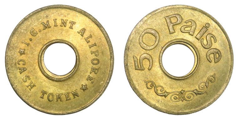 Brass Fifty Paise Cash Token of I.G Mint